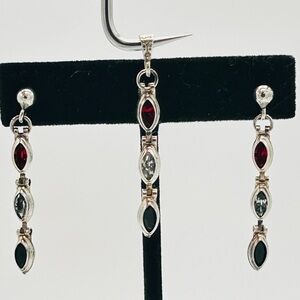 Austrian Crystal Pendant and Earrings; 925 Sterling Silver